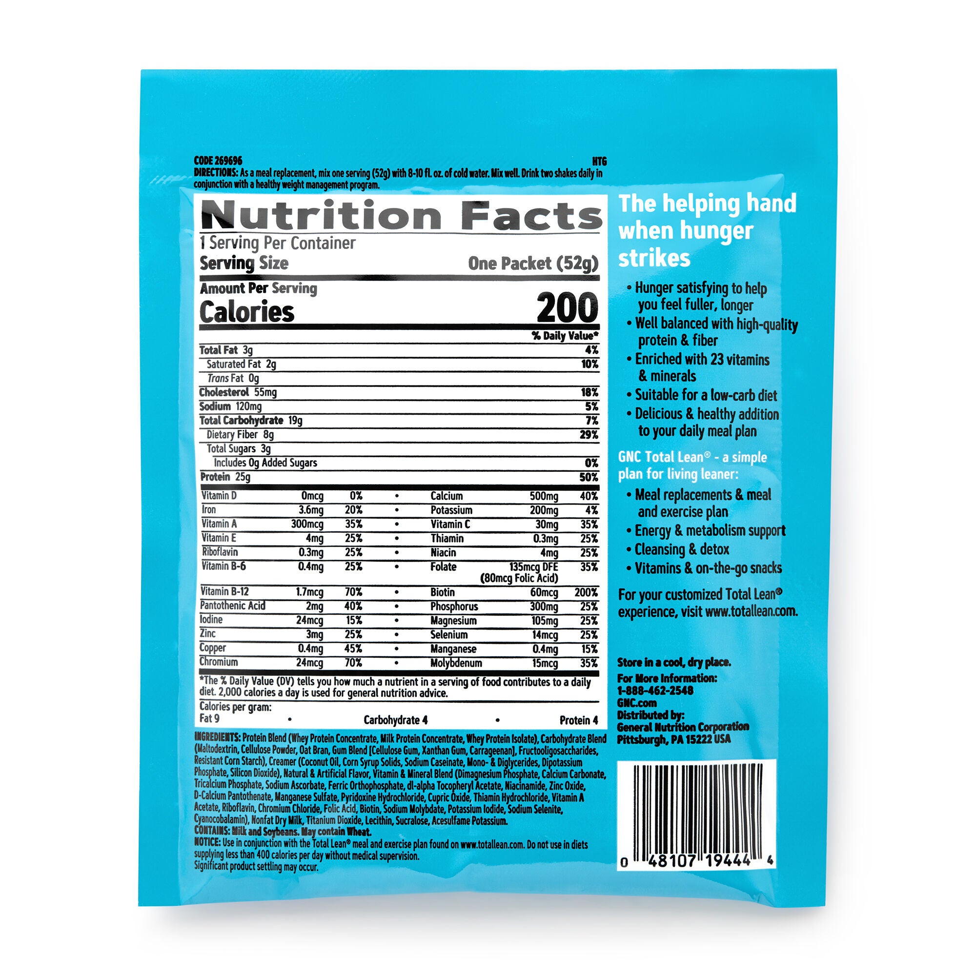 269707 GNC Total Lean® Feel fuller longer with a meal replacement that